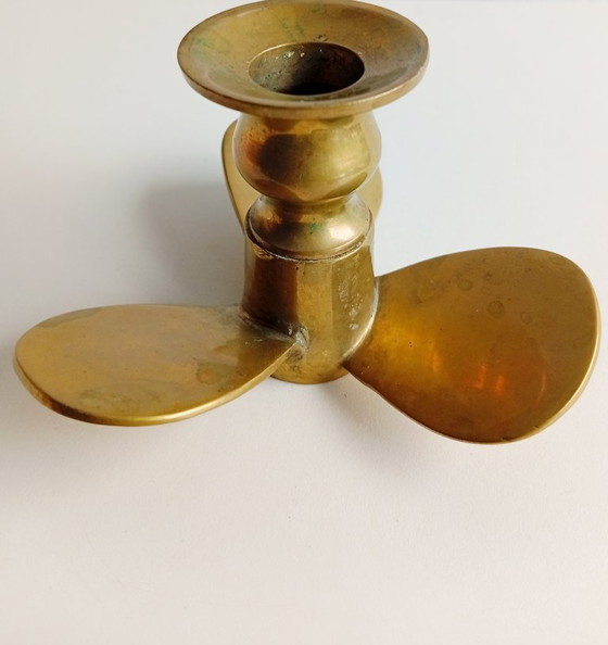 Image 1 of Portacandele a forma di elica vintage in ottone, design nautico, forma a vite