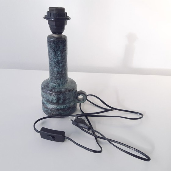 Image 1 of Blue turquoise ceramic lamp base with shades of black, vintage earthenware mcm lamp base