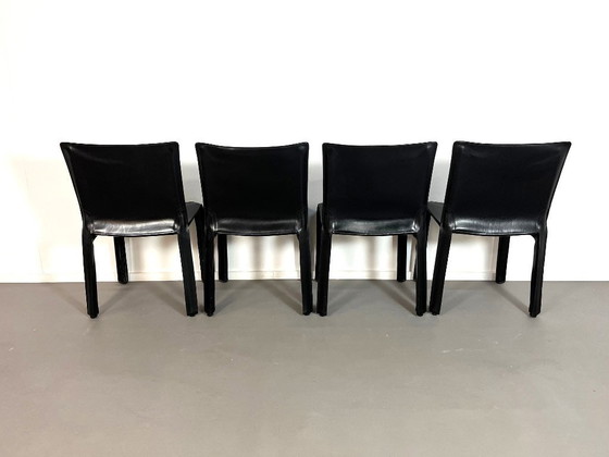 Image 1 of 4 sedie da pranzo CAB 412 in pelle nera di Mario Bellini per Cassina, anni '80.