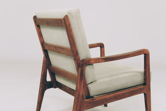 Image 1 of Mid-Century Armchair Corduroy Cushion Rustic Wood, 1980s