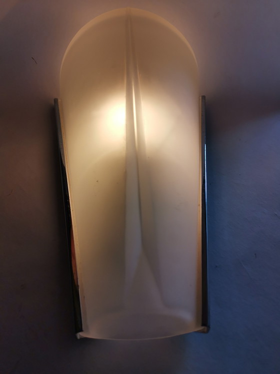 Image 1 of Minimalist vintage wall lamp by Hustadt, frosted glass with chrome