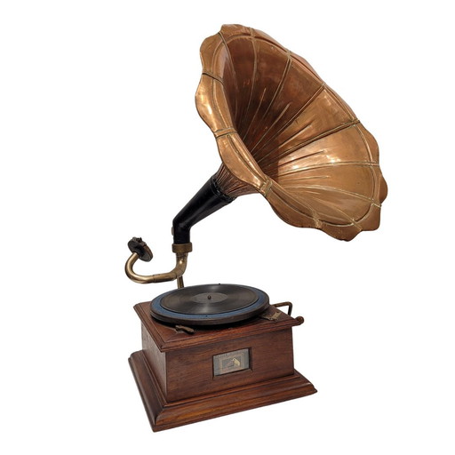 Gramófono “La voz de su amo”, madera de roble, 1910 – Francia