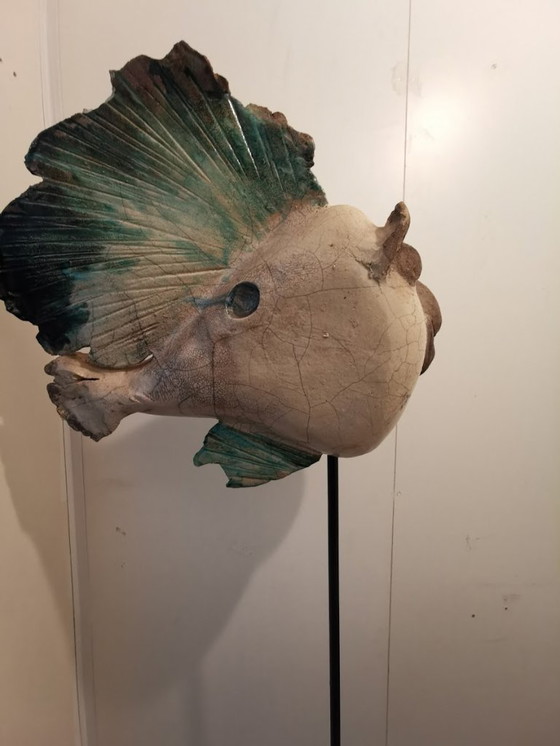 Image 1 of Escultura Raku Craquelé Dorada '95