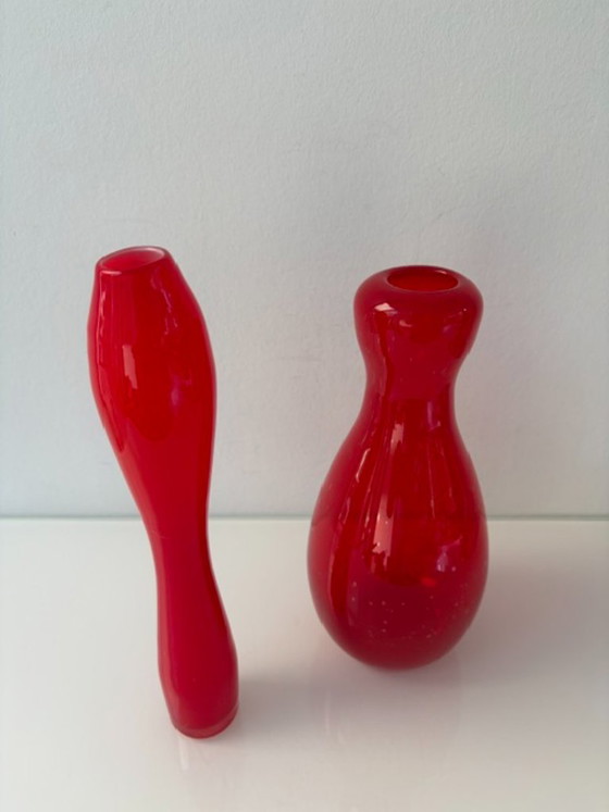 Set of 2 Red Glass Vases – Italian Glass Art (photo 3 of 10)