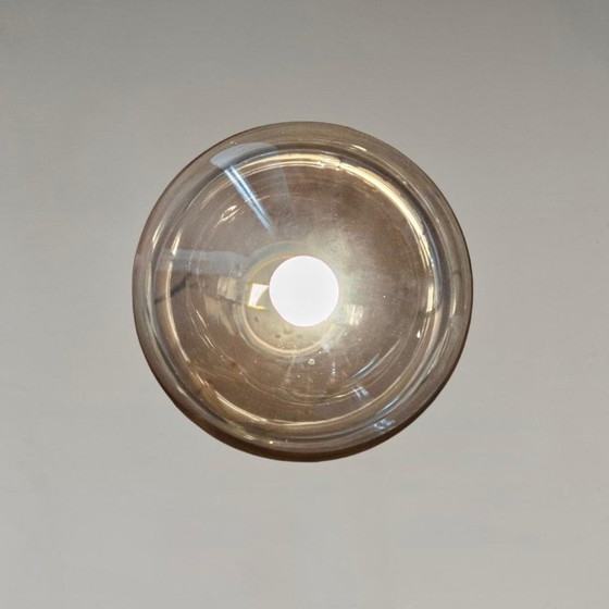Image 1 of 1x Italian Modern Space Age Pendant Light, Glass & Silver Metal, 1980s