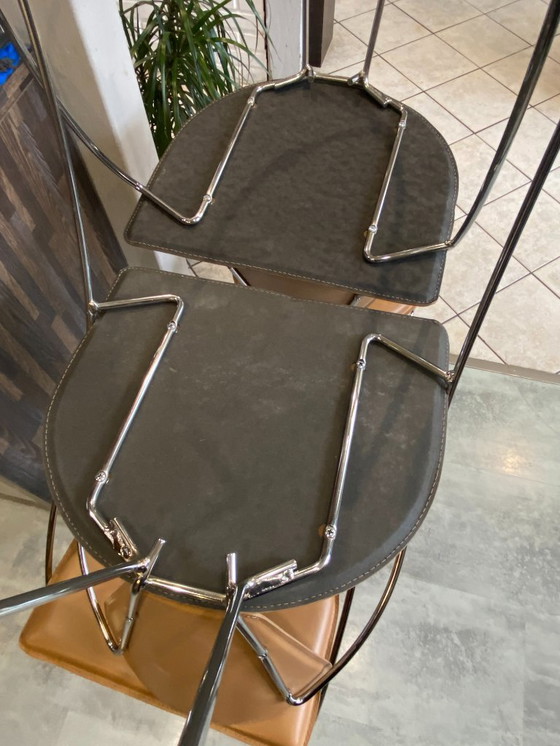 Image 1 of Set di 4 poltrone Linda di Arrben, pelle color cammello, struttura in acciaio cromato, vintage anni '80