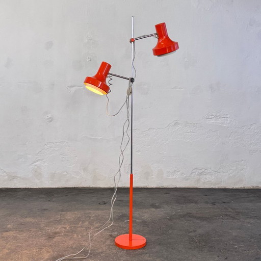 Josef Hurka Oranje Dubbelschalige Vloerlamp, jaren 60 – vloerlampen, Chrome