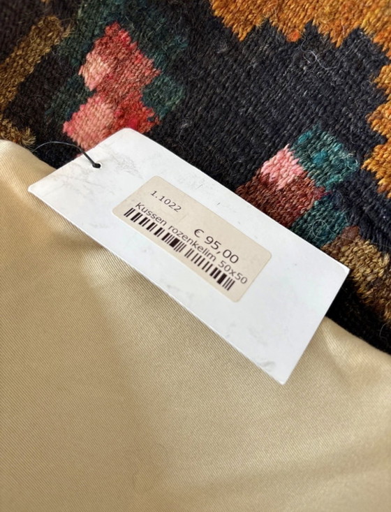 Image 1 of ML Fabrics | Luxe Sierkussenhoes | 50x50 cm | Zwart/Bruin/Rood | Handgeweven