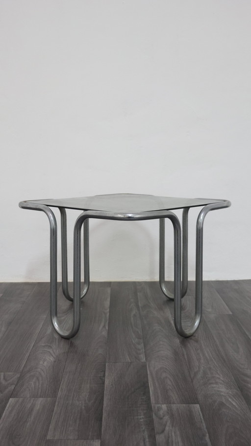 Ezio Didone Coffee Table Tubular Steel Chromed Crystal Smoked 70s Design