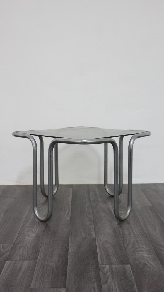 Image 1 of Ezio Didone Verchromtes Stahlrohr Couchtisch Rauchkristall 70er Jahre Design