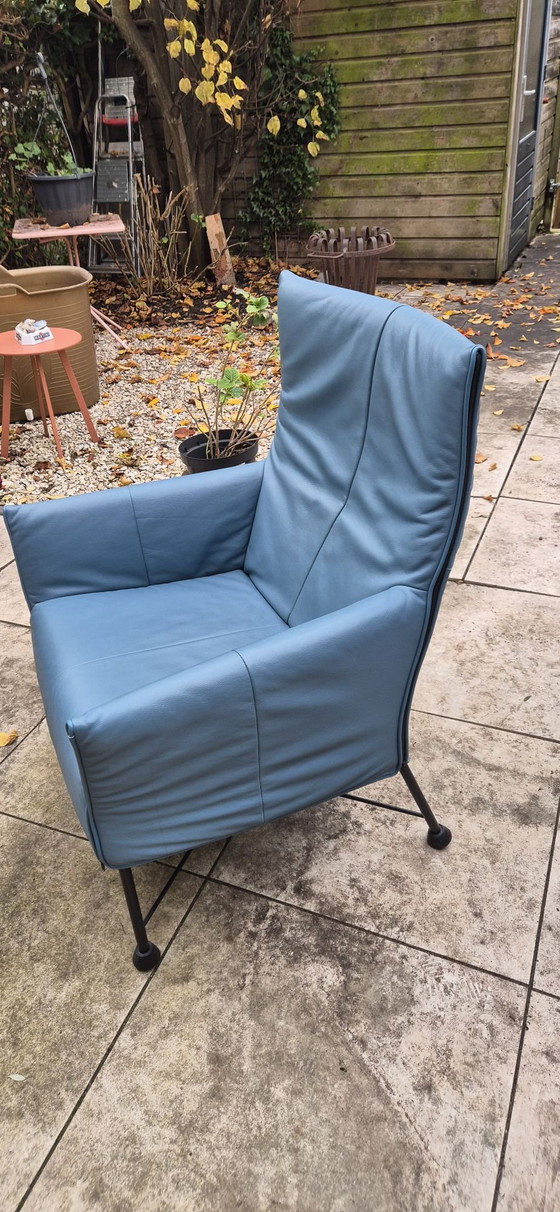 Turquoise Charly Montis leather reupholstered., Armchairs, Metal, Black (photo 2 of 6)
