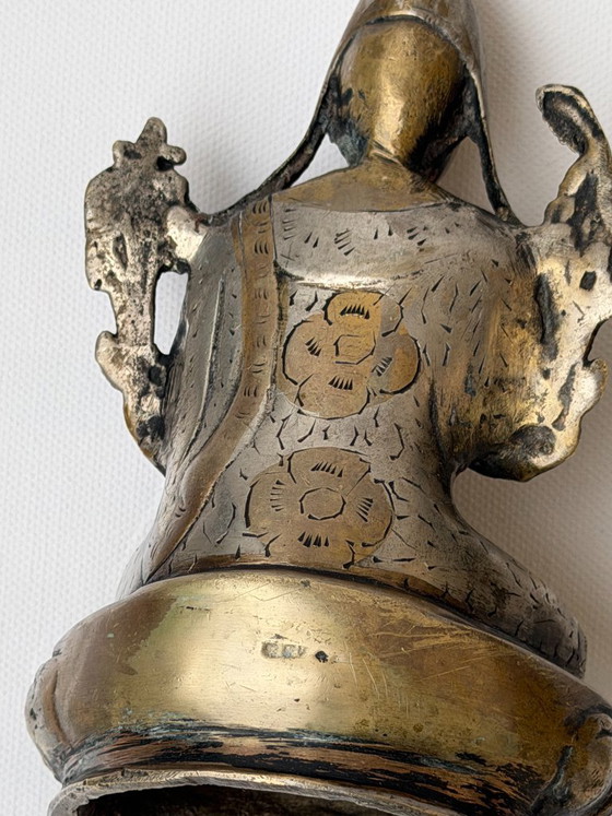 Tsongkhapa Silvered Statue Tibetan Buddhist Lama Engraved Vintage Nepal – Sculpture, Brass (photo 13 of 14)