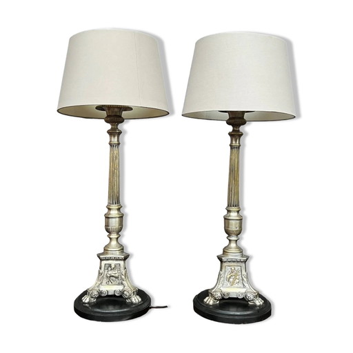 Pair of lamps. Solid silver-plated bronze. – tafellampen