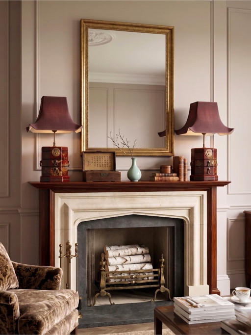 Lampenpaar in lackierten, asiatisch inspirierten Gehäusen, polychromer Verzierung und Messing – 63 cm