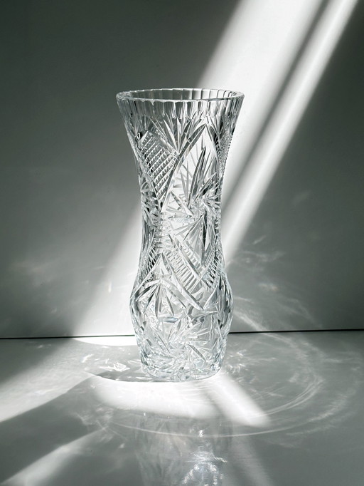 Vase soviétique en verre cristal taillé au plomb Mid Century 1960 1970 Massivement lourd Vase de fleurs en cristal au plomb