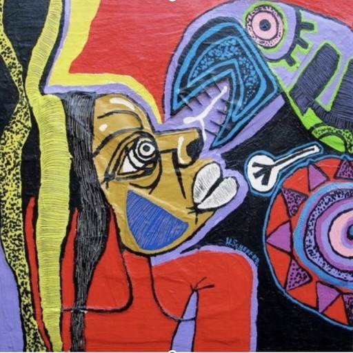 Harold Scheffer " Red Reggae " 70x70 cm.