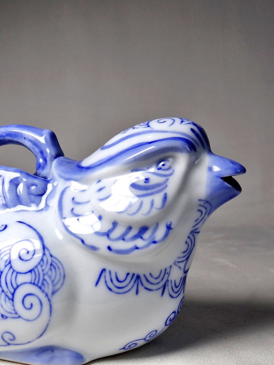 Image 1 of Klein wit en blauw Chinees porseleinen theepotje, Vintage