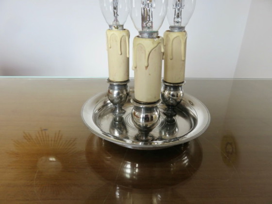 Image 1 of Antique French bouillotte lamp in chromed bronze and lacquered sheet metal, 1930