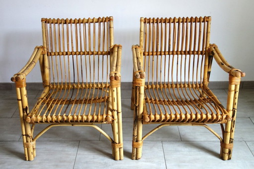 Par de sillones Dal Vera de bambú y ratán, 1970.