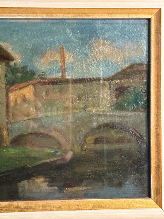 Dipinto a olio su cartone: Ponte sul fiume Brecci, Dipinti e disegni (foto 3 di 9)