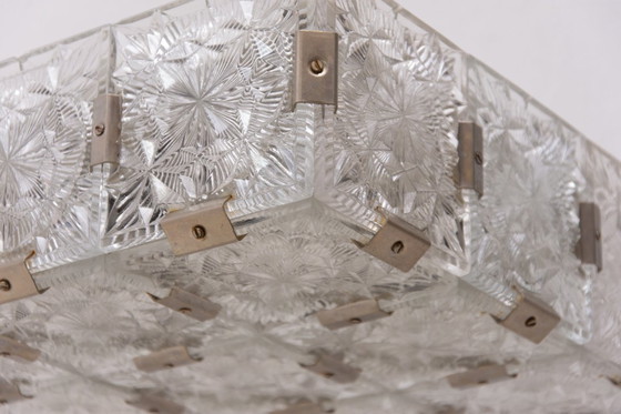 Image 1 of Mid Century Pendant Lamp Glass & Chromed Steel Kamenický Šenov 1970s Czechoslovakia