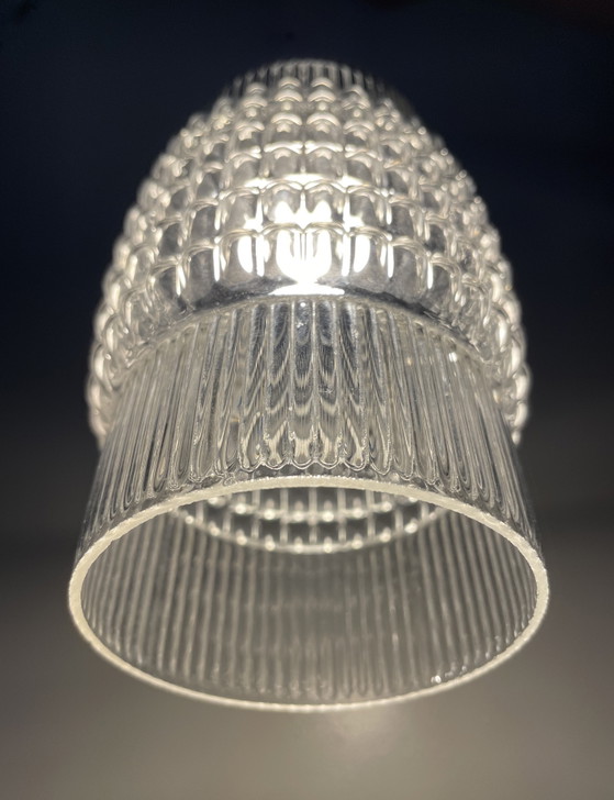 Image 1 of Ensemble de 3 suspensions en verre texturé remises à neuf, style scandinave des années 1970