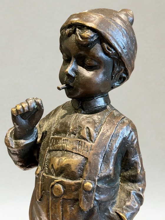 Image 1 of Bronzo antico firmato Schmidt-Felling – Giovane ragazzo – Scultura Belle Époque