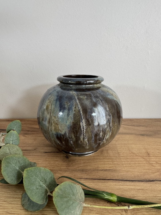 Image 1 of Iridescent stoneware ball vase