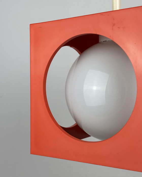 Image 1 of Space Age Ceiling Lamp, Richard Essig, Orange Minimalistic Cube Design, 1970s, Retro-Futuristic Lamp, Germany, Sputnik Design