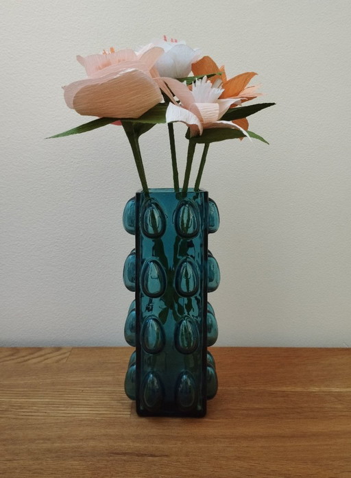 Vintage-Vase mit Blasenmuster in Blau (1960–1970), entworfen von Wilhelm Braun-Feldweg – vazen, Glass (photo 2 of 6)