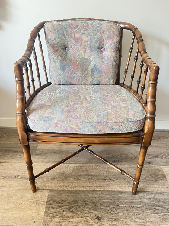 Image 1 of Vintage Hollywood regency stijl faux bamboo fauteuil