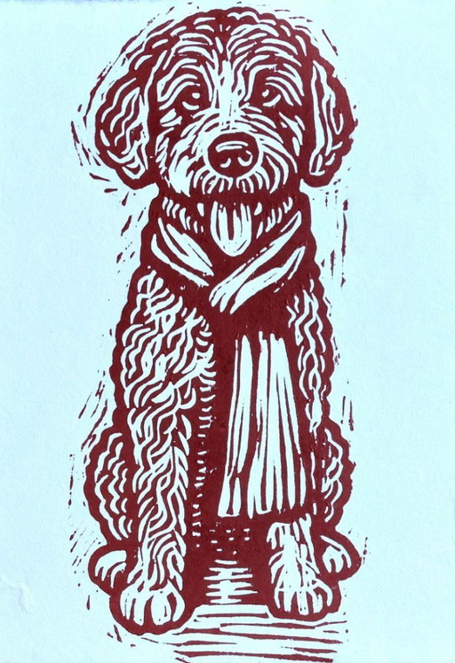  Handmade Labradoodle Portrait Linocut Print