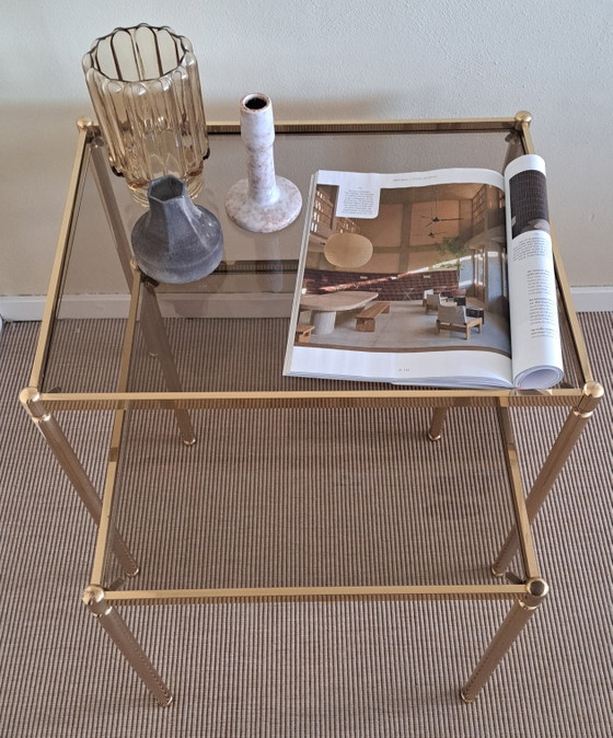 Image 1 of Vintage mimiset goudkleurig metaal rookglas