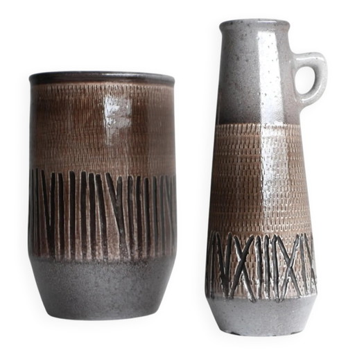 Mid-century Scandinavian modern art design pottery vases in ceramic by Ingrid Atterberg for Upsala Ekeby, Sweden, 1970s, set of