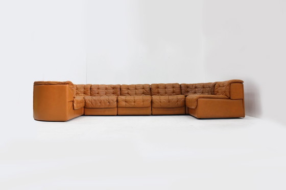 Image 1 of Vintage De Sede DS 11 modulaire bank, cognac patchwork leer, set van 7