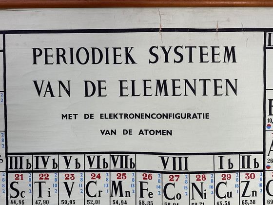 Image 1 of Vintage XL Linnen Schoolkaart ‘Periodiek Systeem Van De Elementen’ - 1966