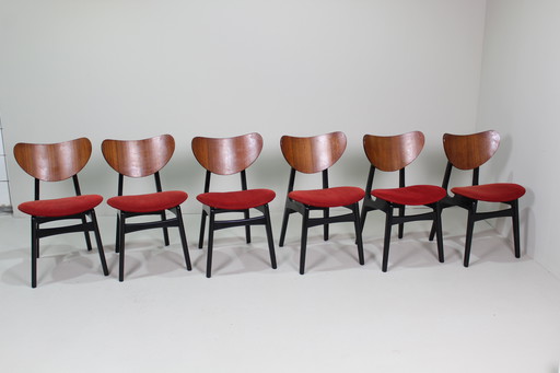 6X Chaises de salle à manger vintage G-Plan - Librenza, Rouge, 1950s/60s