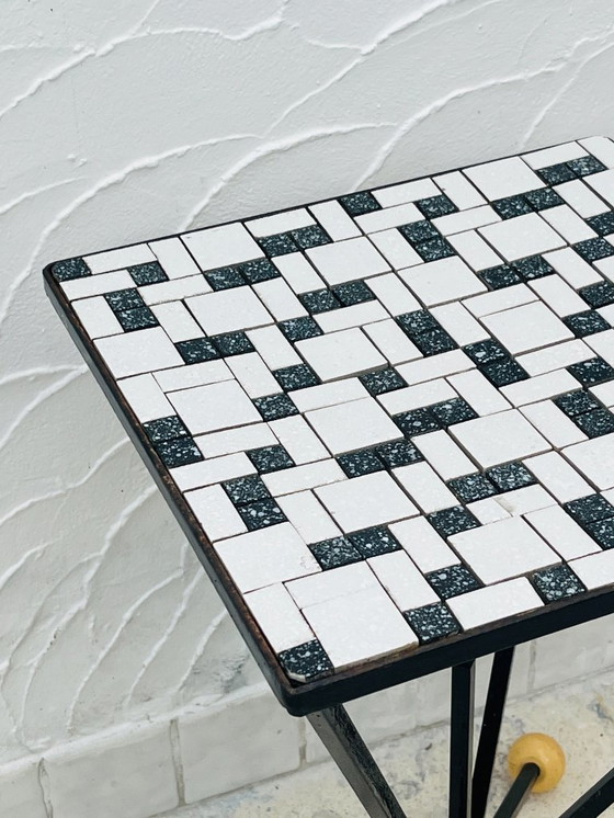 Image 1 of Wrought iron stele and black and white tiled top, 1960s