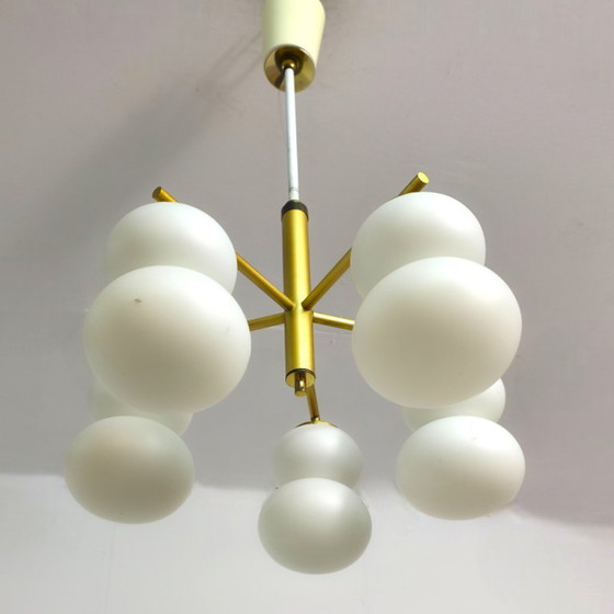 Image 1 of Mid-century lamp 1960s milk glass with brass