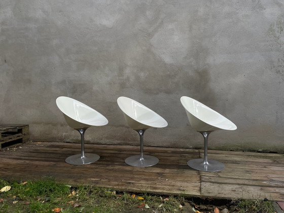 3x Kartell Ero|S| (Eros) Chaises pivotantes, Philippe Starck, Aluminium, Plastique, Blanc (photo 5 sur 10)