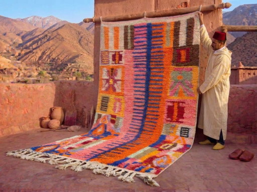 Handmade Boujad Wool Rug: Colorful Moroccan Berber Carpet – schilderijen tekeningen (photo 2 of 19)