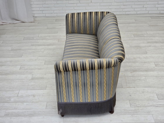 Image 1 of 1960s Danish 3-Seater Sofa, Blue/Beige Furniture Velour, Beech Wood Legs