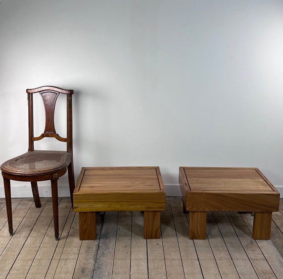 Image 1 of Comodini / tavolini (coppia) Maison REGAIN in olmo massello anni '80