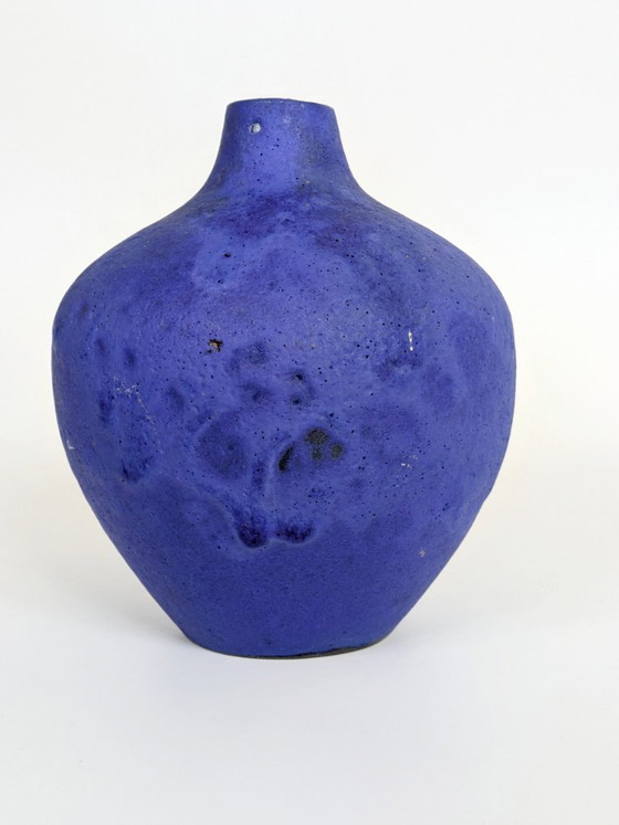 Image 1 of Vase Heyne Keramik, céramique Klein Blue Fat Lava, Allemagne de l'Ouest, années 1960, signé.