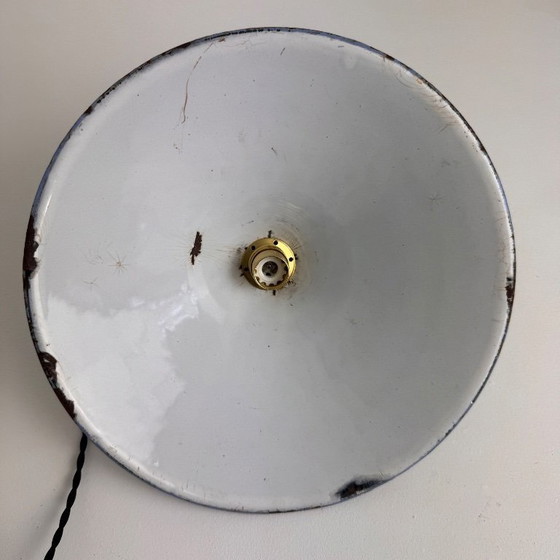 Image 1 of PAIR OF INDUSTRIAL CONICAL ENAMELED PENDANTS