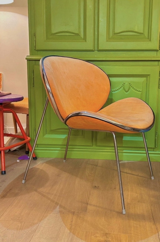Silla de diseño italiano vintage en terciopelo y cromo