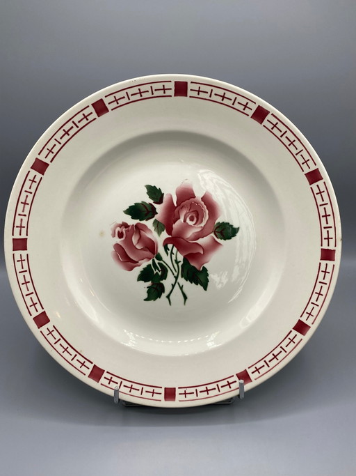 Grande piatto fondo antico Sarreguemines, motivo floreale Saverne Old Rose – decoratieve objecten
