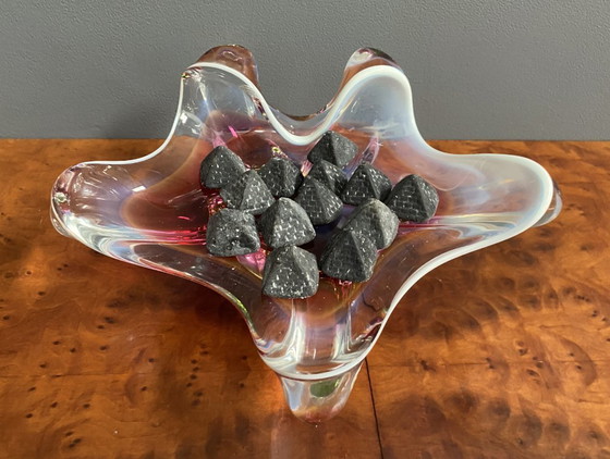 Image 1 of Cuenco de cristal rosa y verde de Josef Hospodka, década de 1960