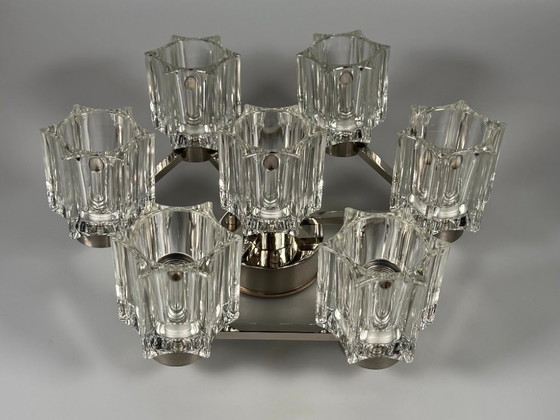 Image 1 of 1960s/70s ceiling or wall lamp, German style, ice glass, space age design