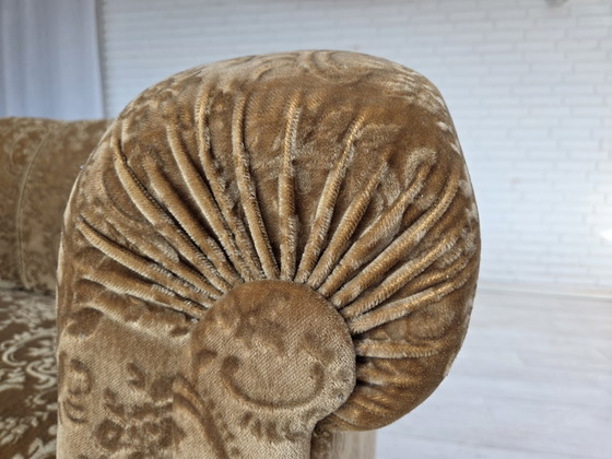 Image 1 of 1960s Danish Vintage Armchair, Green Furniture Velour, Ash Wood Legs